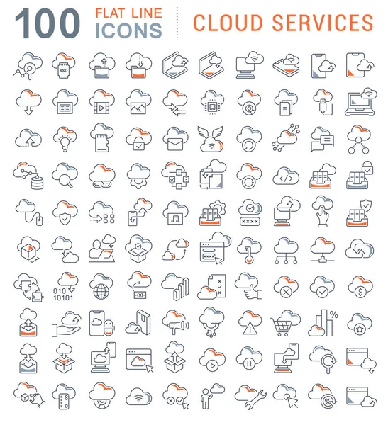 Bulut Hizmetlerinin Vektör Çizgisi Simgelerini Ayarla