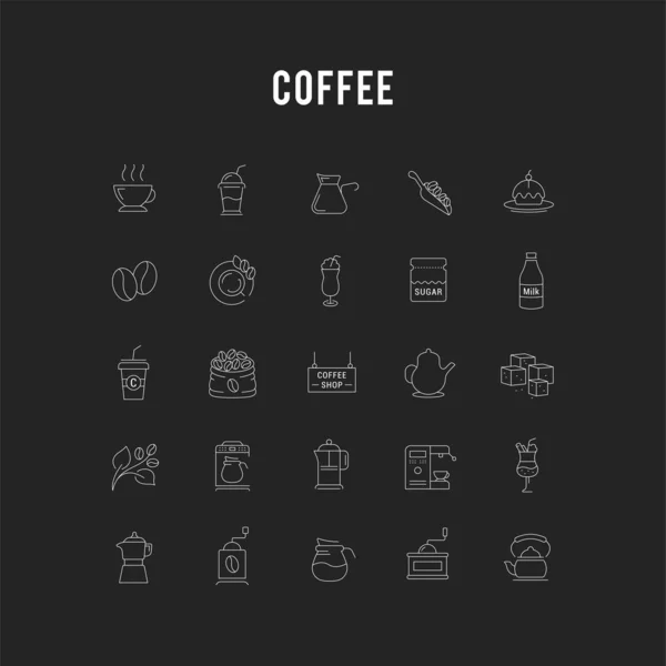 Wektor zestaw płaskiej linii ikony kawy — Wektor stockowy