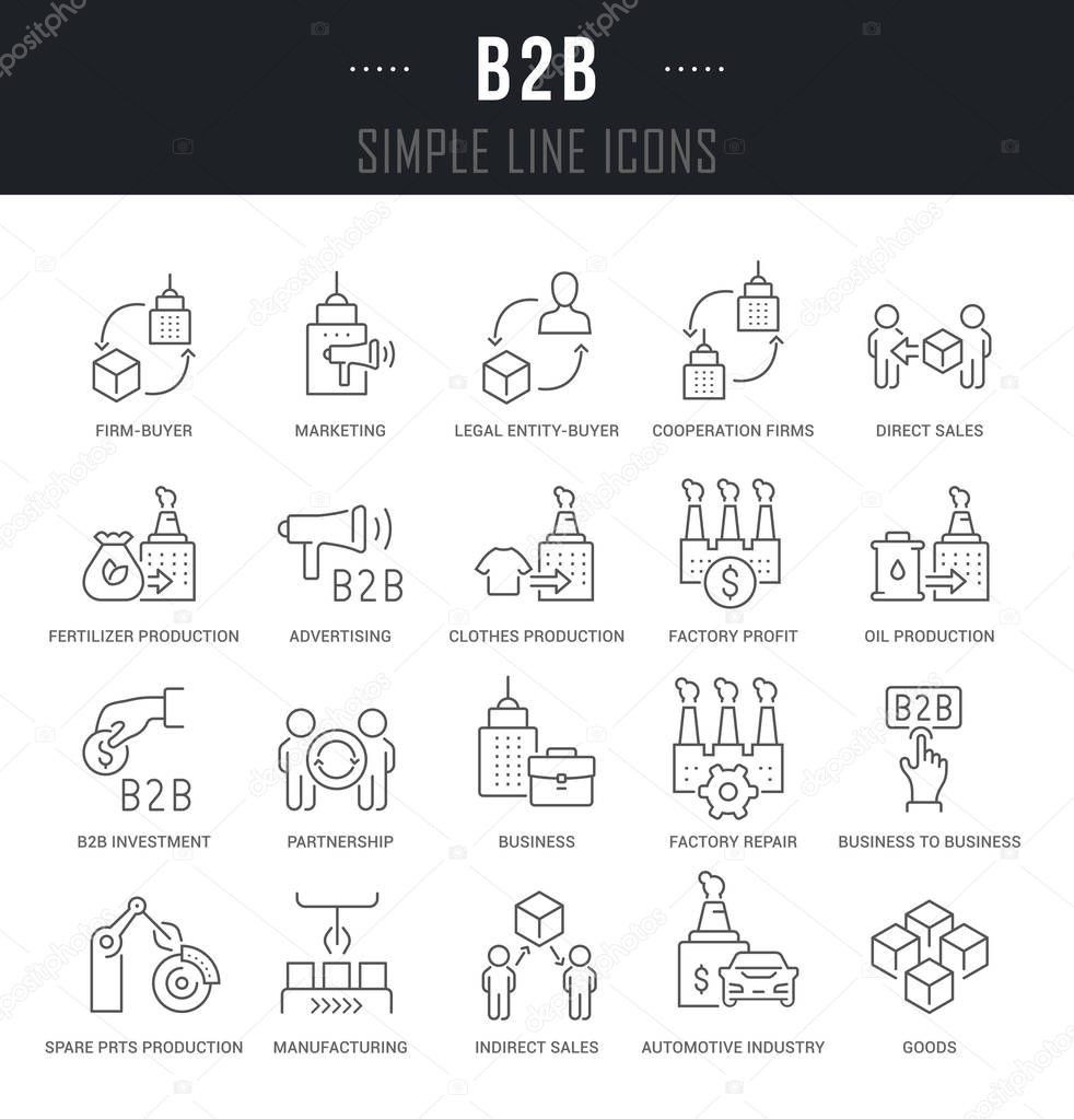 Collection linear icons of b2b with names.