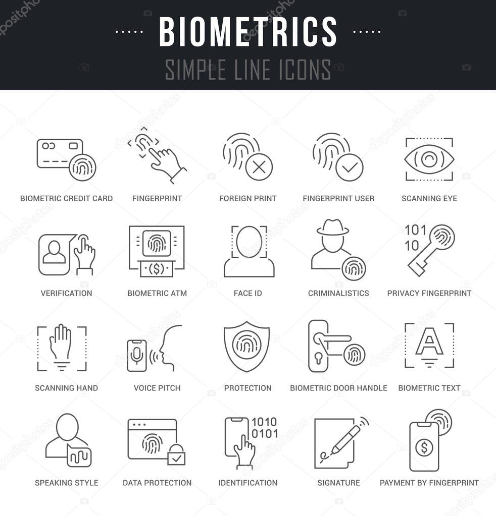 Collection linear icons of biometrics with names.