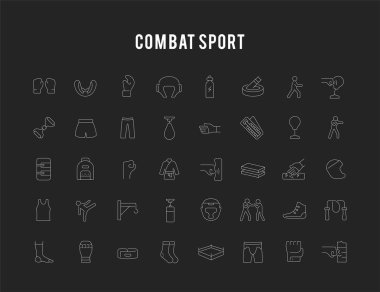 Dövüş Sporunun Vektör Çizgisi Simgelerini Ayarla.