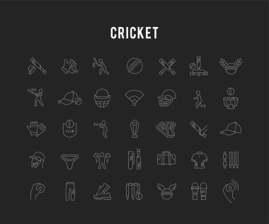 Set Vector Line Icons of Cricket clipart