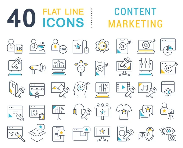 Définir les icônes de la ligne vectorielle du marketing de contenu — Image vectorielle
