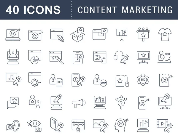Vector lijn iconen van content marketing instellen — Stockvector