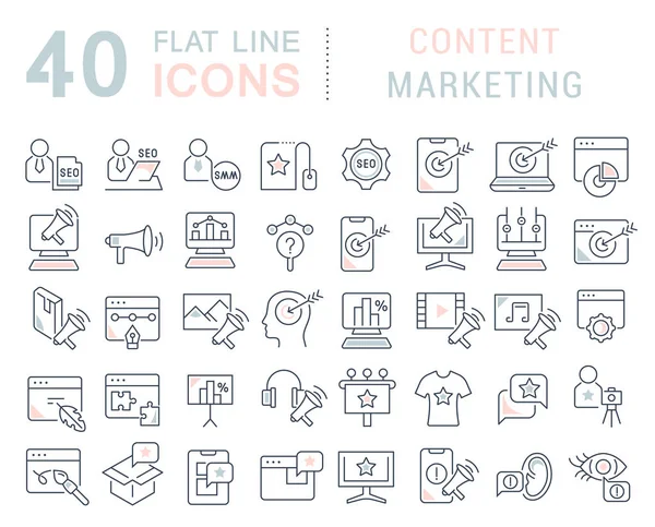 Definir ícones de linha vetorial de marketing de conteúdo — Vetor de Stock