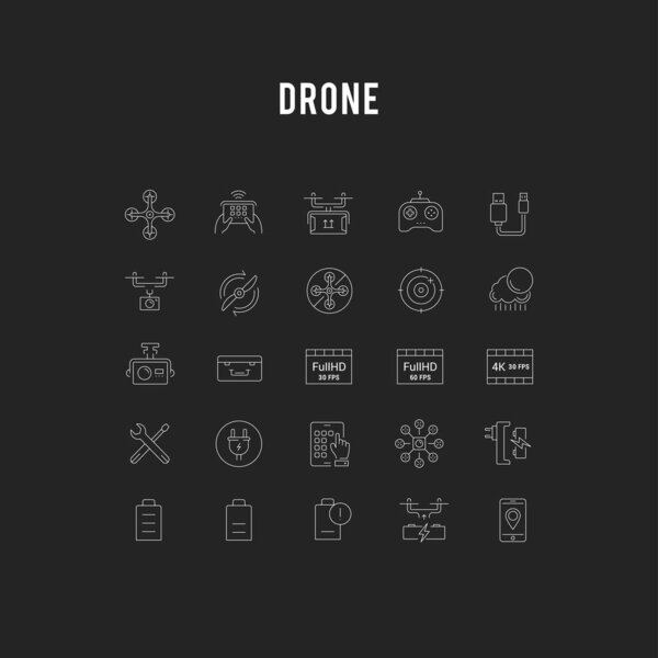 Set Vector Flat Line Icons Drones