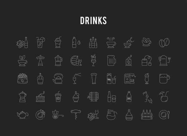 Set Vector Línea Plana Iconos Bebidas y Alcohol — Archivo Imágenes Vectoriales