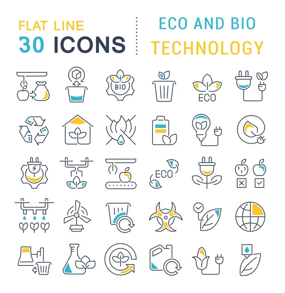 Set Vector Line Iconos de Eco y Bio Tecnología — Archivo Imágenes Vectoriales