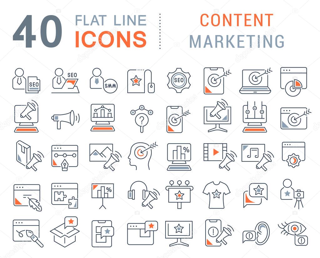 Set Vector Line Icons of Content Marketing