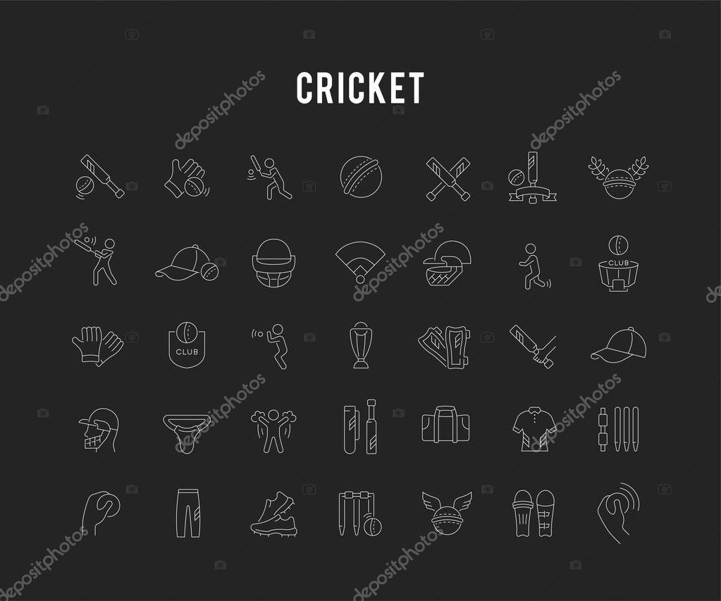 Set of linear icons of cricket.