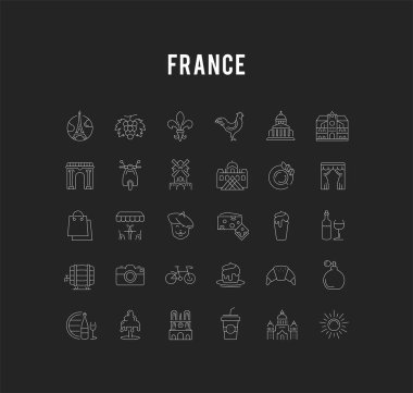 Vektör düz çizgi Icons Set Fransa ve Paris
