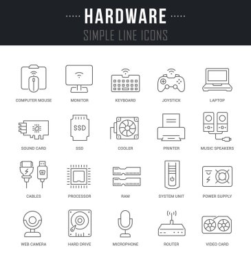 Set Vector Line Icons of Hardware clipart