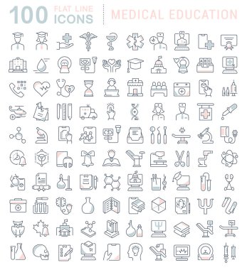 Tıp Eğitiminin Vektör Çizgisi Simgelerini Ayarla