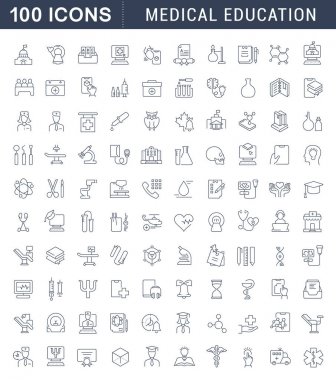 Tıp Eğitiminin Vektör Çizgisi Simgelerini Ayarla