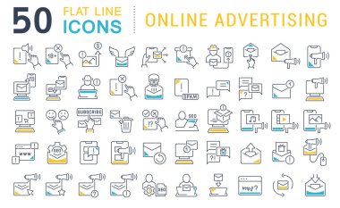Çevrimiçi Reklamcılığın Vektör Çizgisi Simgelerini Ayarla