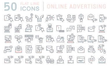 Çevrimiçi Reklamcılığın Vektör Çizgisi Simgelerini Ayarla