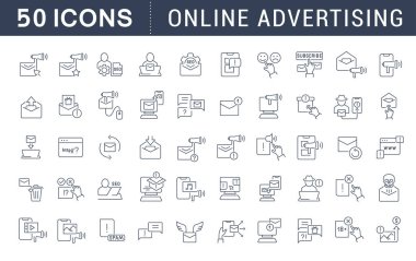 Çevrimiçi Reklamcılığın Vektör Çizgisi Simgelerini Ayarla