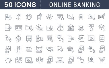 Çevrimiçi Bankacılığın Vektör Çizgisi Simgelerini Ayarla