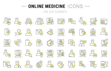 Online Medicine vektör çizgi simgeleri ayarlayın