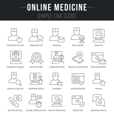 Online Medicine vektör çizgi simgeleri ayarlayın
