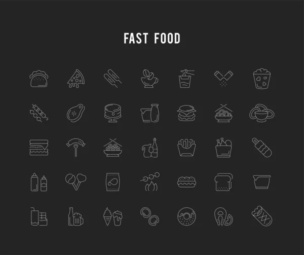 Vektorzeilensymbole für Fast Food setzen — Stockvektor
