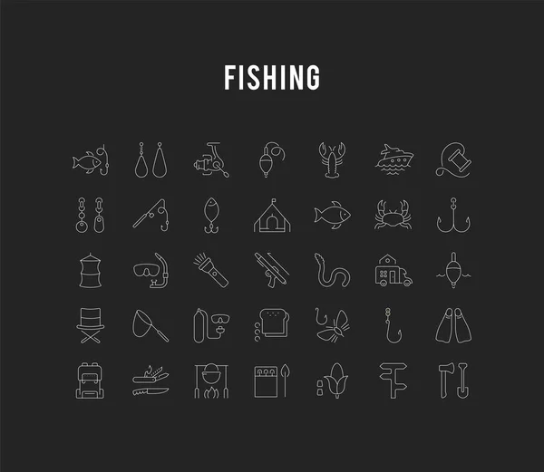 Vektör düz çizgi Icons Set Balık tutma — Stok Vektör