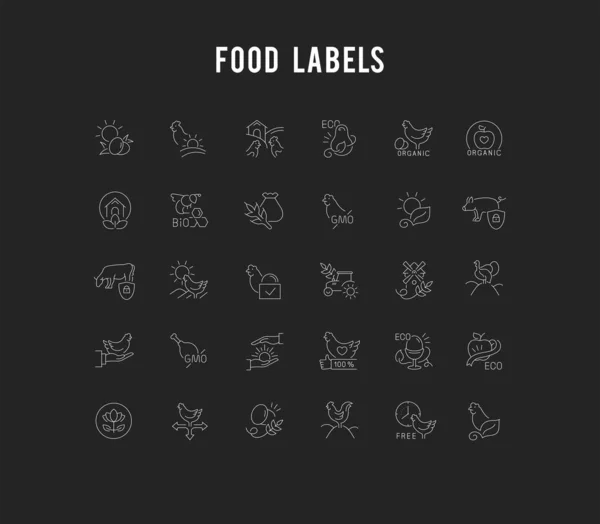 Set de iconos de línea vectorial de etiquetas de alimentos — Archivo Imágenes Vectoriales