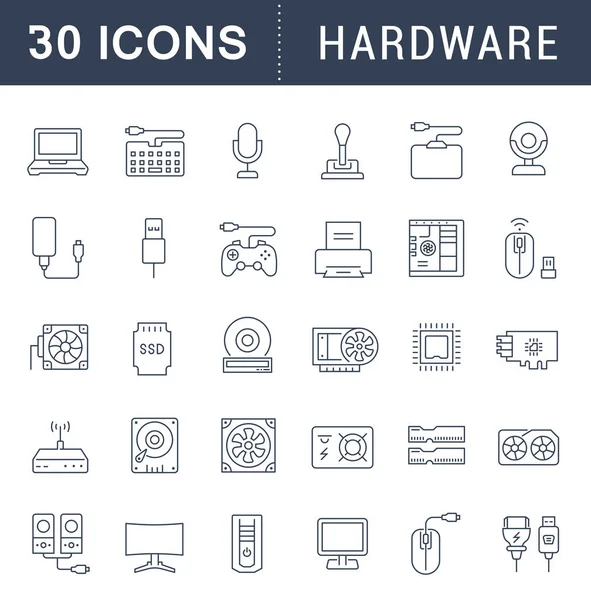 Set de iconos de línea vectorial de hardware — Archivo Imágenes Vectoriales