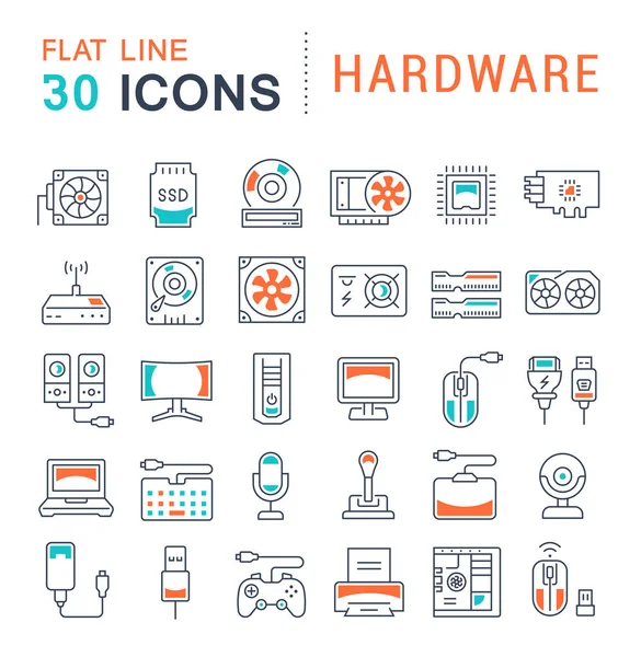 Set de iconos de línea vectorial de hardware — Vector de stock