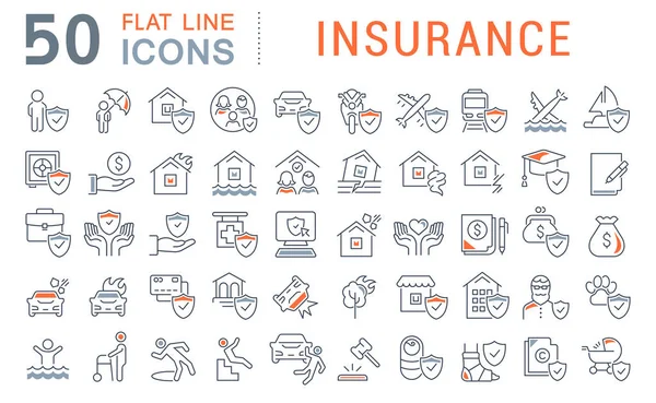 Set de iconos de línea vectorial de seguros — Vector de stock