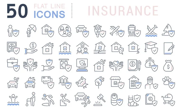 Set Vector Line Icons der Versicherung — Stockvektor