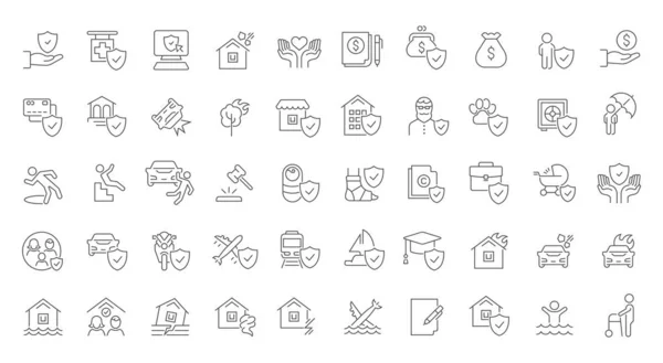 Set de iconos de línea vectorial de seguros — Archivo Imágenes Vectoriales