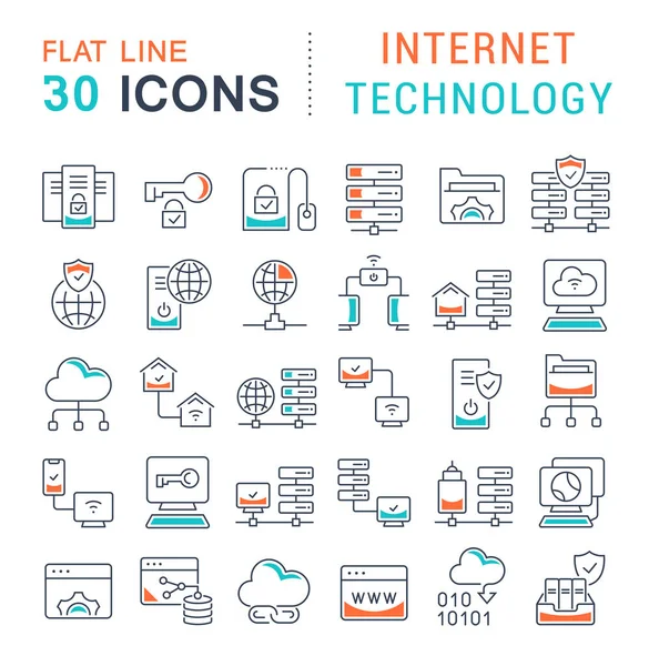 Set de iconos de la línea vectorial de tecnología de Internet — Vector de stock