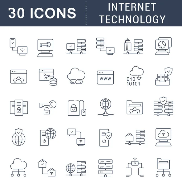 Definir ícones de linha vetorial de tecnologia da Internet —  Vetores de Stock