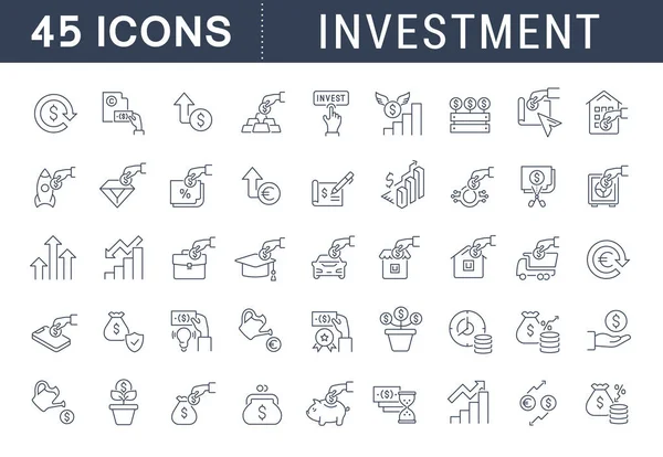 Nastavit ikony vektorové čáry pro investice — Stockový vektor