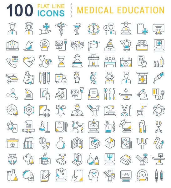 Definir ícones de linha vetorial de educação médica — Vetor de Stock