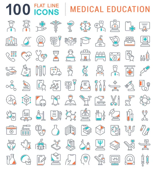 Vector lijn iconen van medisch onderwijs instellen — Stockvector