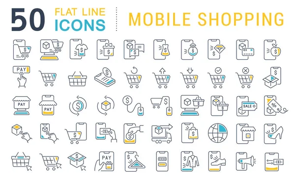 Vektor Line Icons für mobiles Einkaufen setzen — Stockvektor