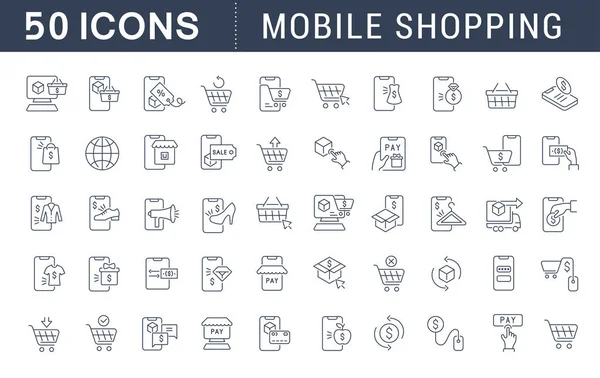 Conjunto de iconos de línea vectorial de compras móviles — Vector de stock