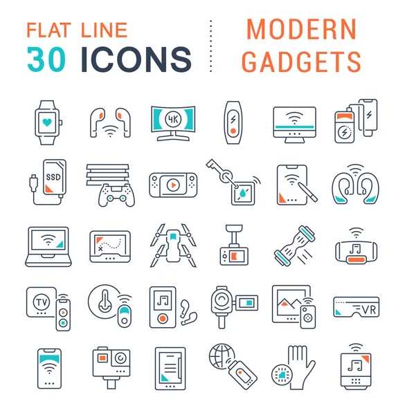 Définir les icônes de la ligne vectorielle des gadgets modernes — Image vectorielle