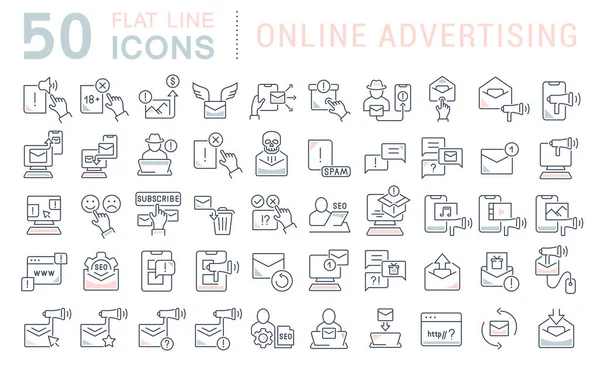 Conjunto de iconos de línea vectorial de publicidad en línea — Archivo Imágenes Vectoriales