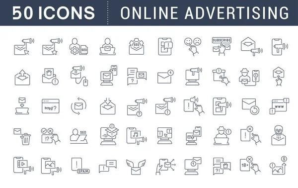 Set Icônes de ligne vectorielle de la publicité en ligne — Image vectorielle