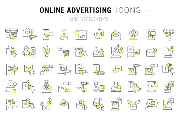 Set Icônes de ligne vectorielle de la publicité en ligne — Image vectorielle