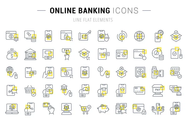 Définir les icônes de la ligne vectorielle des services bancaires en ligne — Image vectorielle