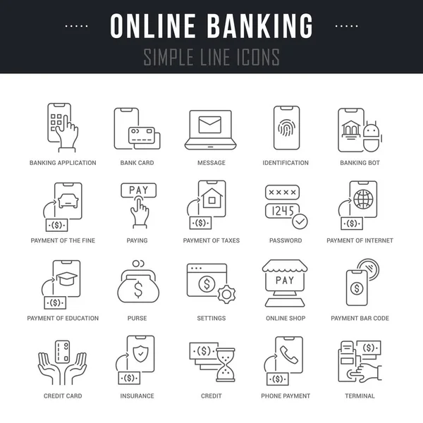 Définir les icônes de la ligne vectorielle des services bancaires en ligne — Image vectorielle