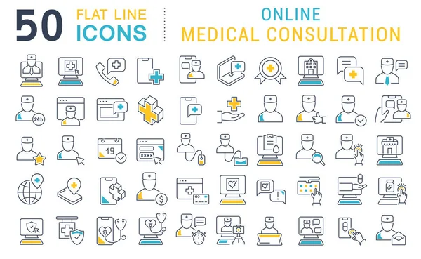 Vector lijn iconen van online medisch consult instellen — Stockvector