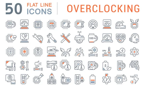 Set de iconos de línea vectorial de Overclocking — Vector de stock