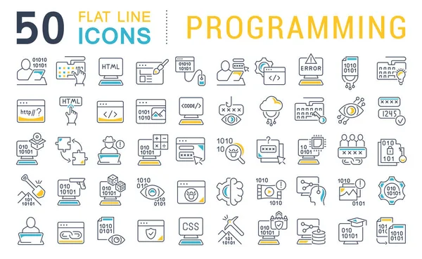 Définir les icônes de ligne vectorielle de programmation — Image vectorielle