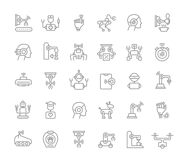 Set de iconos de línea vectorial de robots — Archivo Imágenes Vectoriales