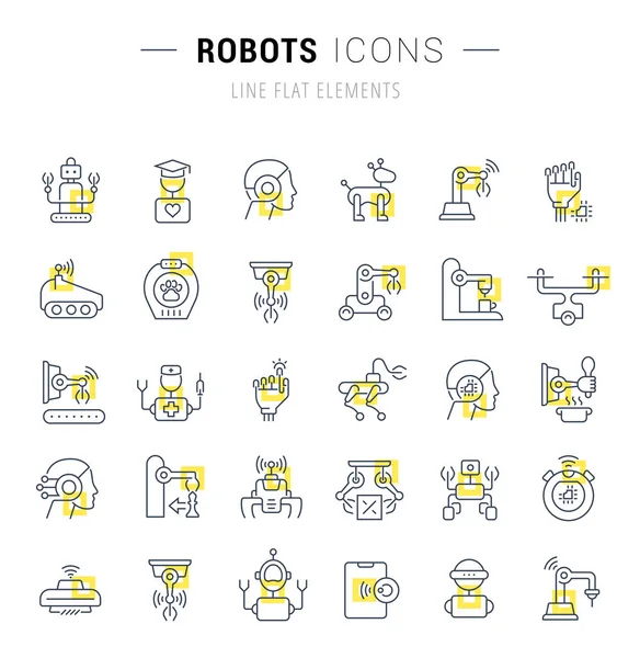 Ustawianie ikon linii wektorowych robotów — Wektor stockowy
